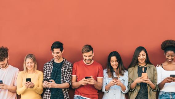 Illustration de jeunes connectés à leur smartphone