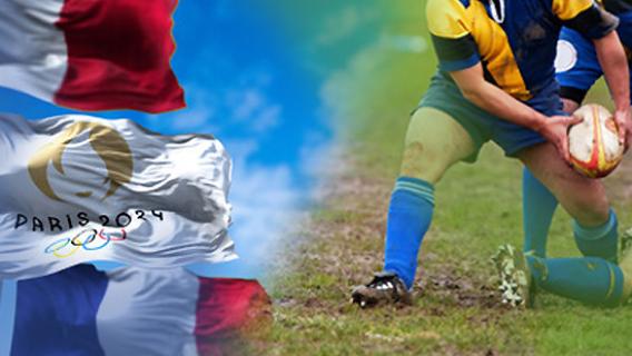 illustration joueur rugby et drapeaux jeux olympiques