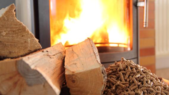 Illustation d'un po&ecirc;le ainsi que du bois et du pellet
