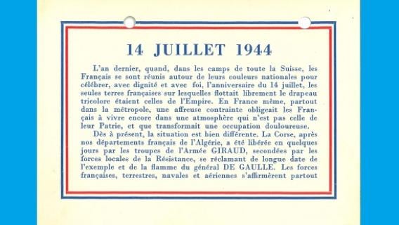 Flyer de l'Aide fraternelle aux R&eacute;fugi&eacute;s fran&ccedil;ais (14 juillet 1944)