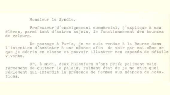 Courrier adress&eacute; au syndic de la compagnie des agents de change le 27 septembre 1960