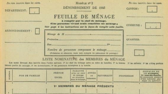 "Feuille de ménage" servant au recensement de la population (1946)