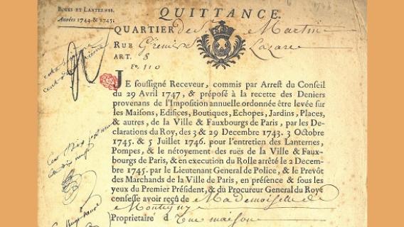 Quittance de l'imp&ocirc;t des boues et lanternes pour 1744 et 1745