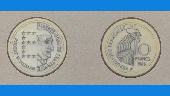 Projet de pi&egrave;ce comm&eacute;morative de la naissance de Robert Schuman (1986)