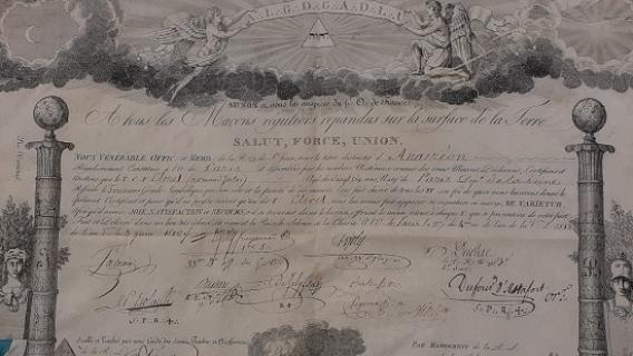 Dipl&ocirc;me sur v&eacute;lin du Grand Orient de France (1818)