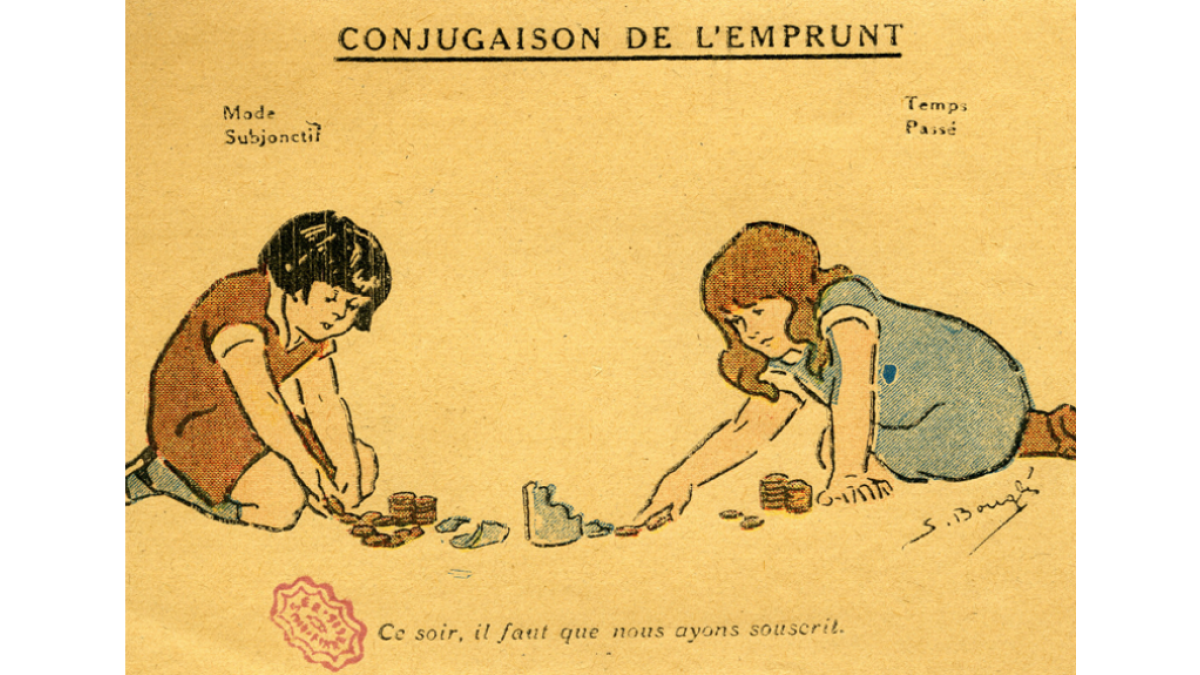 Affiche "Conjugaison de l'emprunt : ce soir, il faut que nous ayons souscrit!"