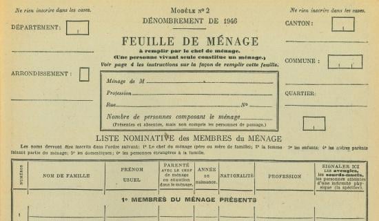 "Feuille de ménage" servant au recensement de la population (1946)